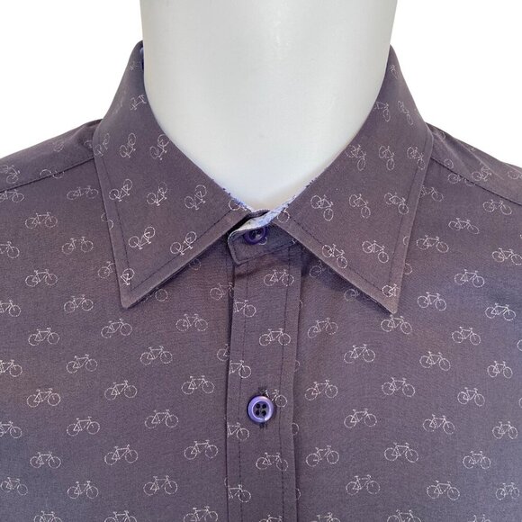 Sugar Mens Long Sleeve Bicycle Print Button-Up Shirt 100% cotton Small - Picture 1 of 16